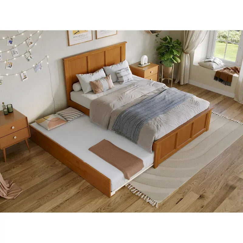 Platform Bed with Matching Footboard and Twin Trundle