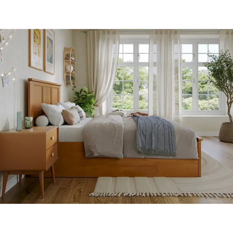 Platform Bed with Matching Footboard and Twin Trundle
