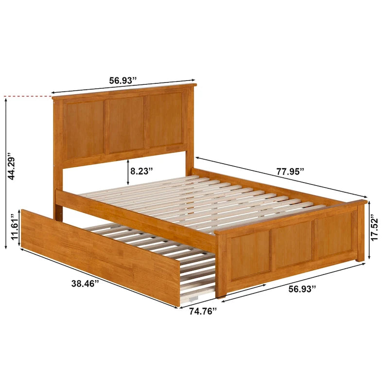 Platform Bed with Matching Footboard and Twin Trundle