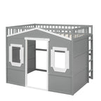 Full Size House Loft Bed With Ladder-Gray