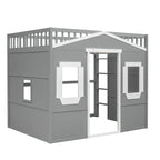 Full Size House Loft Bed With Ladder-Gray