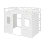 Full Size House Loft Bed With Ladder-Gray