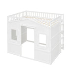 Full Size House Loft Bed With Ladder-Gray