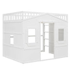 Full Size House Loft Bed With Ladder-Gray