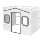 Full Size House Loft Bed With Ladder-Gray