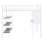 Full Size Loft Metal Bed with 3 Layers of Shelves and Desk, Stylish Metal Frame Bed with Whiteboard, Black