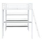 Full Size Loft Metal Bed with 3 Layers of Shelves and Desk, Stylish Metal Frame Bed with Whiteboard, Black