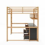 Full Size Metal Loft Bed with Desk, Drawers and Bedside Tray, Charging Station, USB and socket black