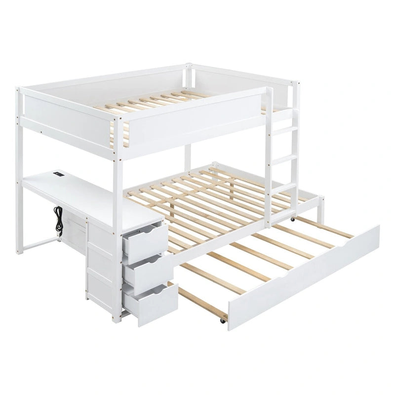 Full-Over-Full Bunk Bed with Twin size Trundle, Storage and Desk, Full Size Bunk Bed