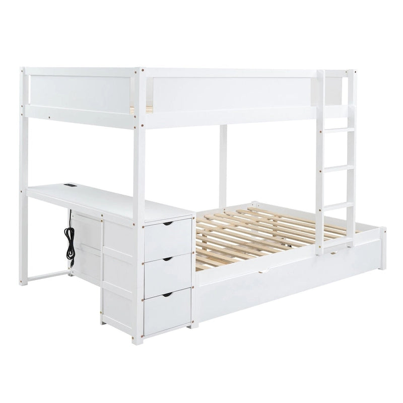 Full-Over-Full Bunk Bed with Twin size Trundle, Storage and Desk, Full Size Bunk Bed