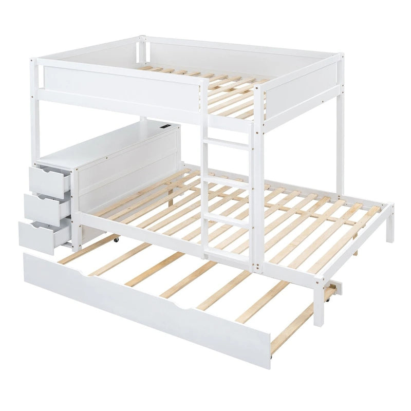 Full-Over-Full Bunk Bed with Twin size Trundle, Storage and Desk, Full Size Bunk Bed