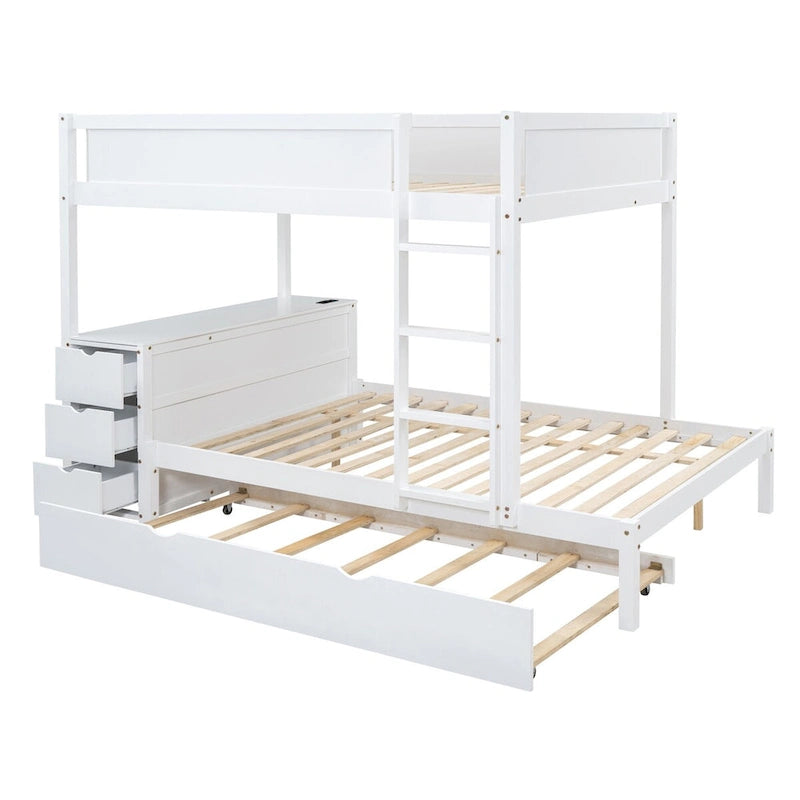 Full-Over-Full Bunk Bed with Twin size Trundle, Storage and Desk, Full Size Bunk Bed
