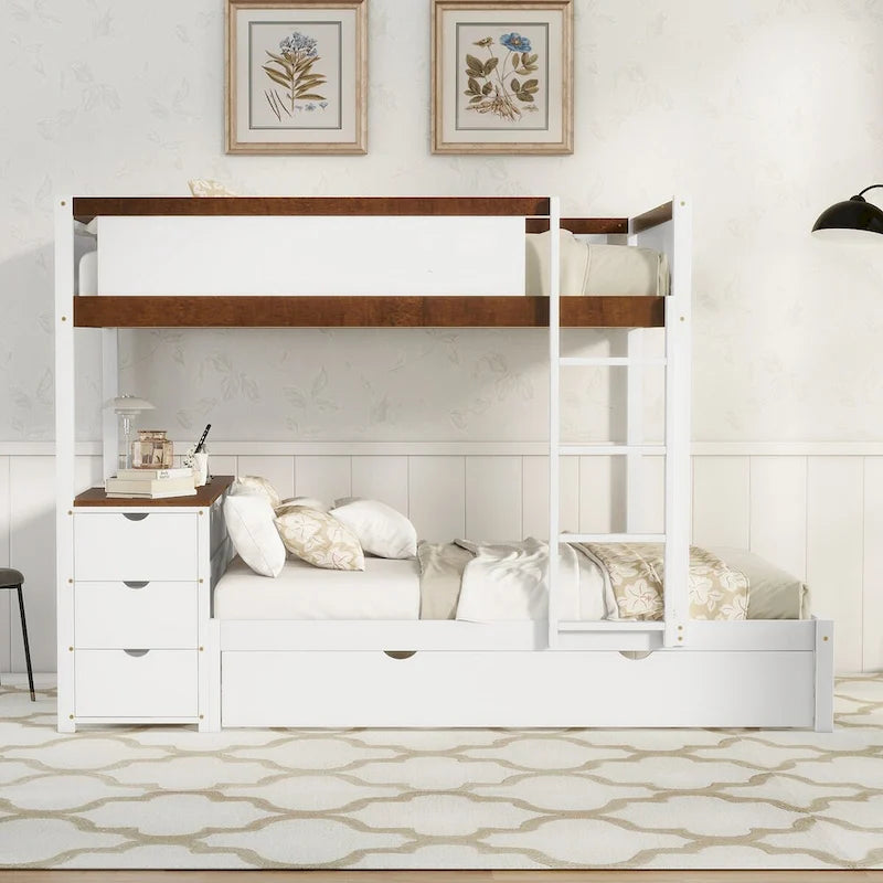 Full-Over-Full Bunk Bed with Twin size Trundle, Storage and Desk, Full Size Bunk Bed