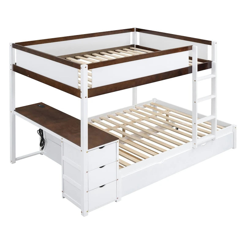 Full-Over-Full Bunk Bed with Twin size Trundle, Storage and Desk, Full Size Bunk Bed