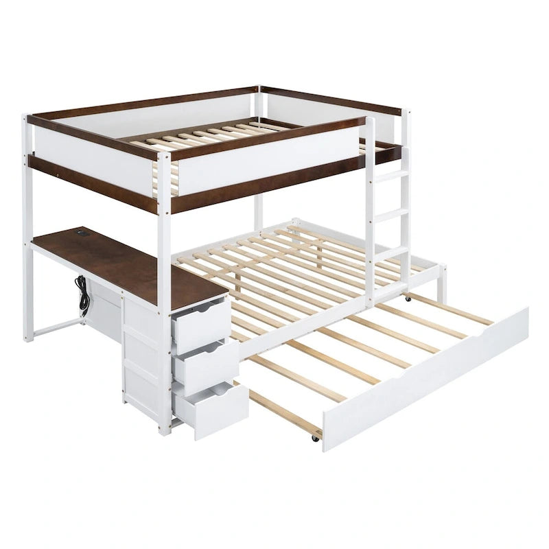 Full-Over-Full Bunk Bed with Twin size Trundle, Storage and Desk, Full Size Bunk Bed
