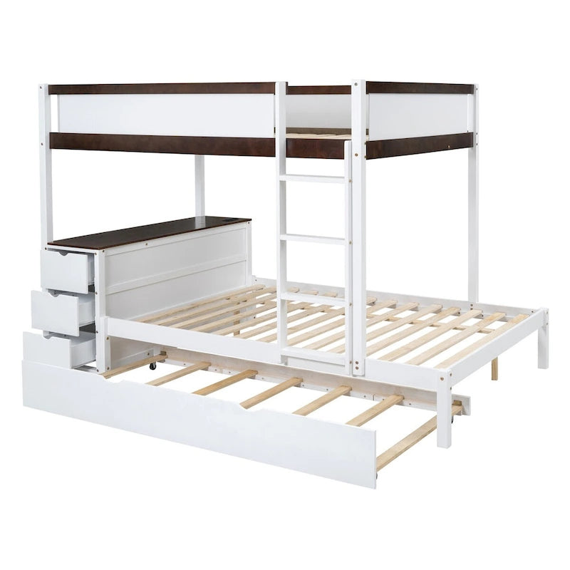 Full-Over-Full Bunk Bed with Twin size Trundle, Storage and Desk, Full Size Bunk Bed