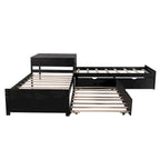 L-shaped Platform Bed with Trundle and Drawers Linked with built-in Desk