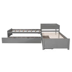L-shaped Platform Bed with Trundle and Drawers Linked with built-in Desk