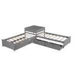 L-shaped Platform Bed with Trundle and Drawers Linked with built-in Desk