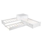 L-shaped Platform Bed with Trundle and Drawers Linked with built-in Desk
