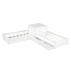 L-shaped Platform Bed with Trundle and Drawers Linked with built-in Desk