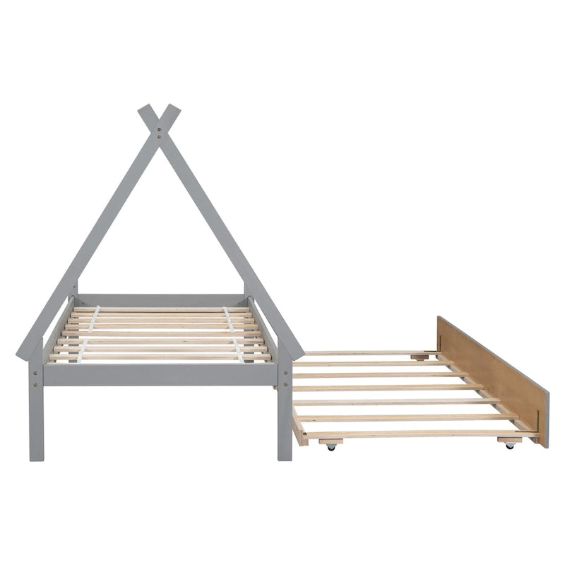 Twin size Tent Floor Bed with Trundle
