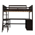 Full Size Loft Bed with Shelves and Desk, Wooden Full Loft Bed Frame with Desk