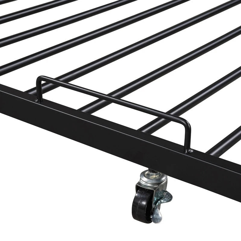 Queen Size Metal Platform Bed with Trundle,USB Ports,No Box Spring Needed