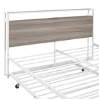 Queen Size Metal Platform Bed with Trundle,USB Ports,No Box Spring Needed