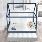 Pine Full House Bed with Canopy, Trundle, and Roof