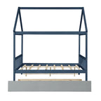 Pine Full House Bed with Canopy, Trundle, and Roof