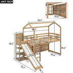 Twin Size Wood House Loft bed with Slide