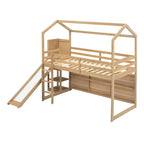 Twin Size Wood House Loft bed with Slide