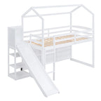 Twin Size Wood House Loft bed with Slide