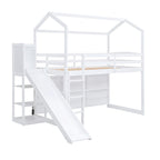 Twin Size Wood House Loft bed with Slide