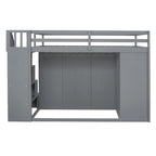 Full Size Wood Loft Bed With Built-in Wardrobes