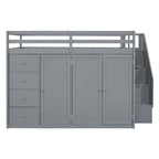 Full Size Wood Loft Bed With Built-in Wardrobes