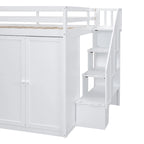 Full Size Wood Loft Bed With Built-in Wardrobes