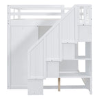 Full Size Wood Loft Bed With Built-in Wardrobes