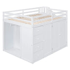 Full Size Wood Loft Bed With Built-in Wardrobes