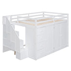 Full Size Wood Loft Bed With Built-in Wardrobes