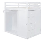 Full Size Wood Loft Bed With Built-in Wardrobes
