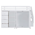 Full Size Wood Loft Bed With Built-in Wardrobes