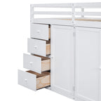 Full Size Wood Loft Bed With Built-in Wardrobes