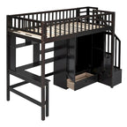 Twin Solid Wood Loft Bed with Integrated Desk and Wardrobe for Storage Solutions