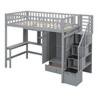 Twin Solid Wood Loft Bed with Integrated Desk and Wardrobe for Storage Solutions