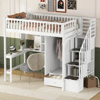 Twin Solid Wood Loft Bed with Integrated Desk and Wardrobe for Storage Solutions