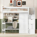 Twin Solid Wood Loft Bed with Integrated Desk and Wardrobe for Storage Solutions