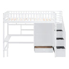 Twin Solid Wood Loft Bed with Integrated Desk and Wardrobe for Storage Solutions