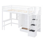 Twin Solid Wood Loft Bed with Integrated Desk and Wardrobe for Storage Solutions